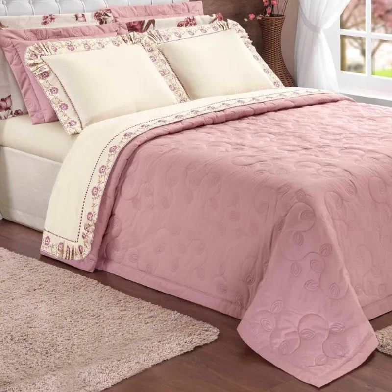 Cobre Leito Queen Size 2,60 X 2,40 Chloe 200 Fios Bordado