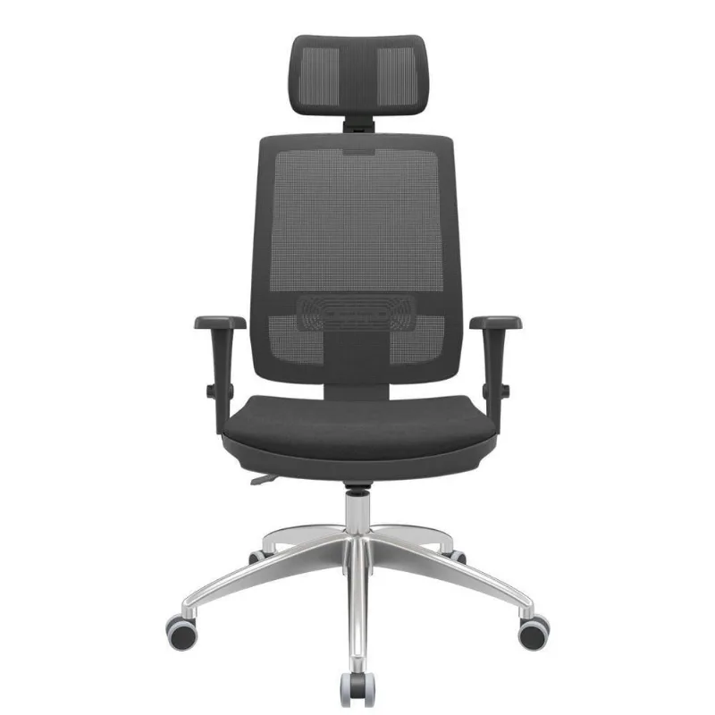 Cadeira De Escritório Presidente Executiva Giratória Com Apoio De Cabeça Brizza Tela Presidente Vinil Backplax Preto
