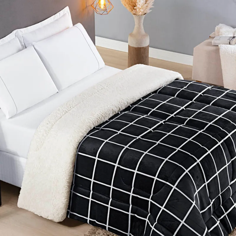 Edredom Coberdrom Austim Padrão Original Sherpa E Manta - Preto - 100% Poliéster