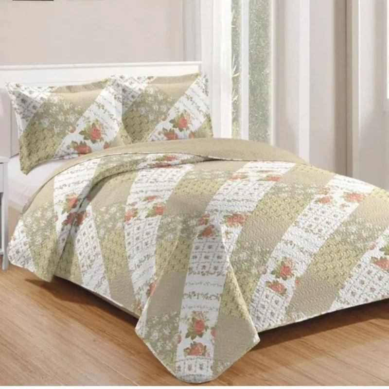 Kit Cobre Leito Colcha Daily Queen 3 Peças Dupla Face Estampado - Patchwork 44 - 100% Poliéster - Clara luz decora - Cama, Mesa E Banho