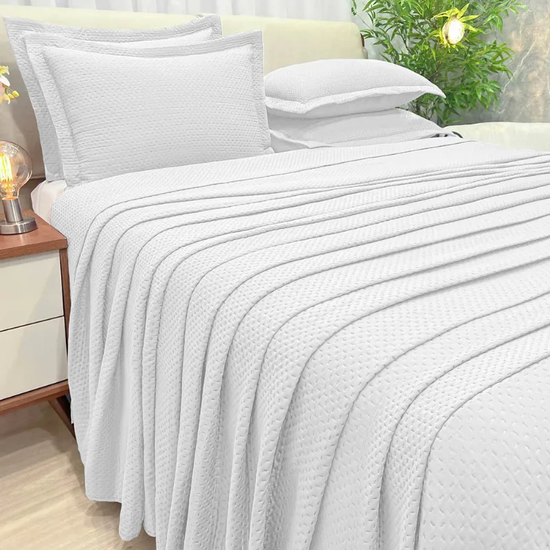 Kit Cobre Leito Colcha Jade King 3 Peças Percal 300 Fios Clássico - Branco - 100% Poliéster