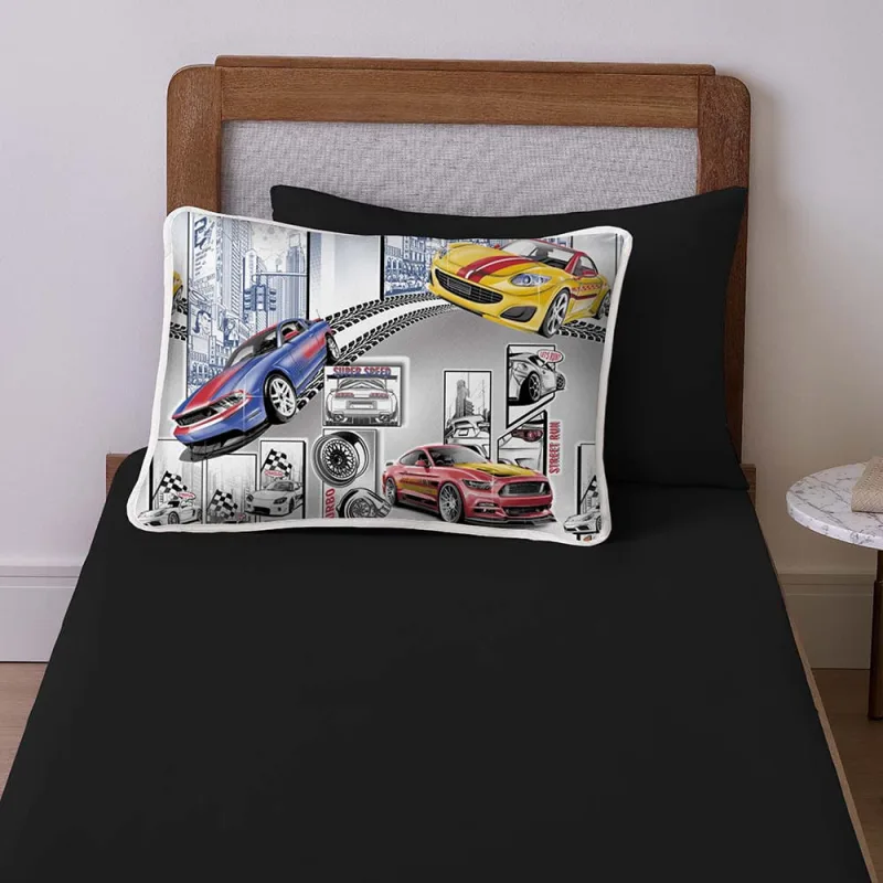 Jogo de Lençol Alegria Solteiro 2 Peças Infantil Estampado Malha 100% Algodão - Carros Race - Clara luz decora - Cama, Mesa E Banho