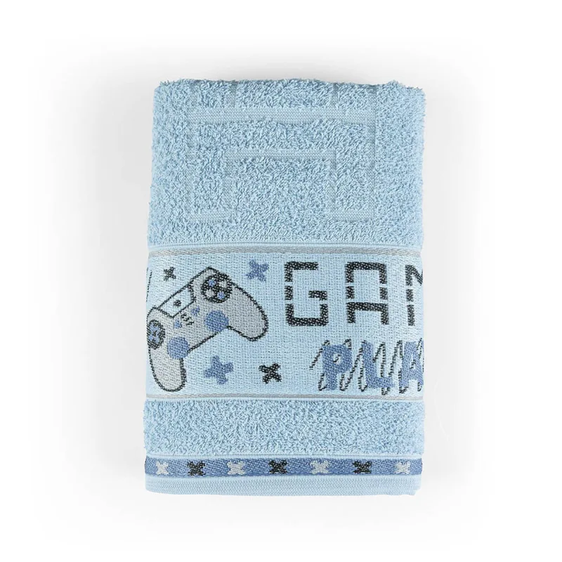Toalha de Banho Infantil Pitico 1,15m x 75cm 100% Algodão Macio - Game Azul - Clara luz decora - Cama, Mesa E Banho