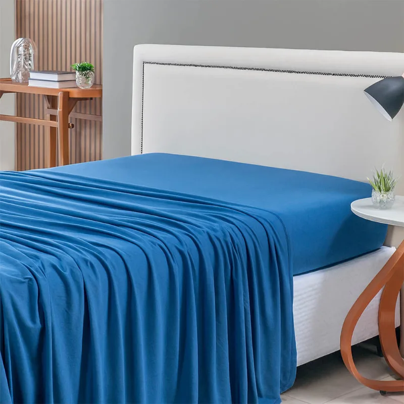 Lençol de Cima Avulso Minimal Liso Solteiro 01 Peça Malha 100% Algodão - Azul Marinho