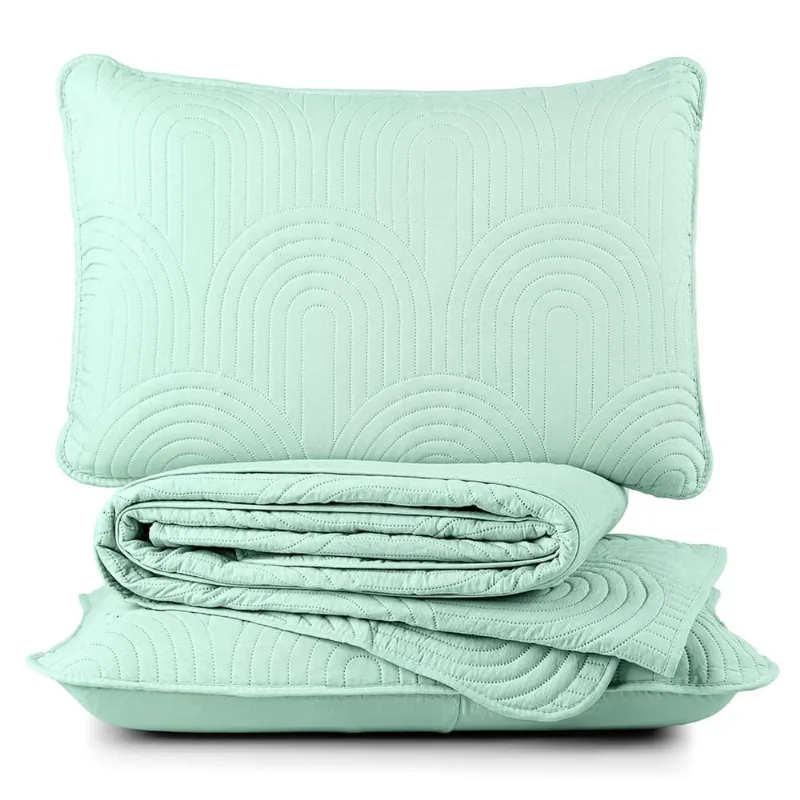 Kit Cobre Leito Colcha Harmony Queen 3 Peças Matelado Micropercal 200 Fios - Verde Suave - 100% Poliéster