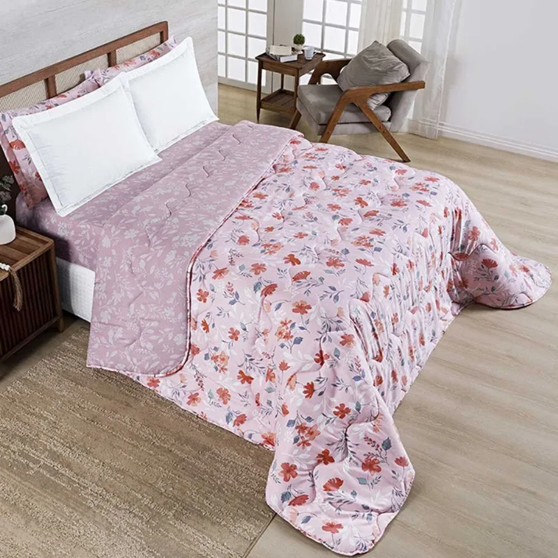 Edredom Benim Super King 01 Peça Micropercal 400 Fios Dupla Face Estampado - Flora Rosa - 100% Poliéster