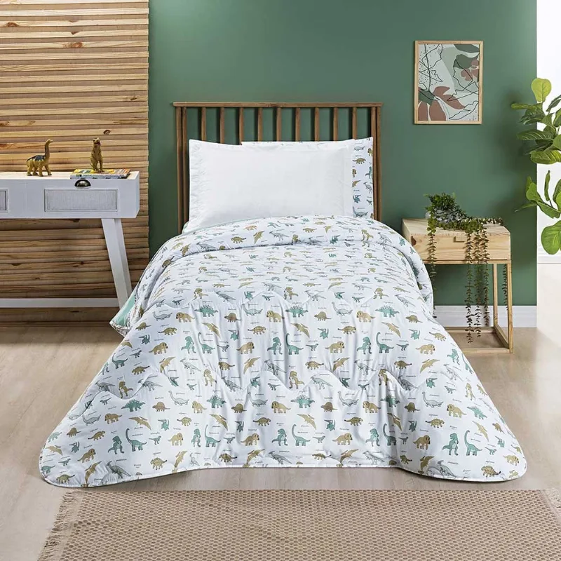 Edredom Joy Kids Infantil Solteiro 01 Peça Micropercal 200 Fios Dupla Face Estampado - Dinossauro World - 100% Poliéster
