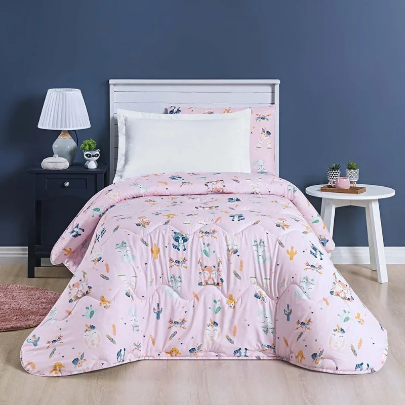 Edredom Joy Kids Infantil Solteiro 01 Peça Micropercal 200 Fios Dupla Face Estampado - Foxy Rosa - 100% Poliéster