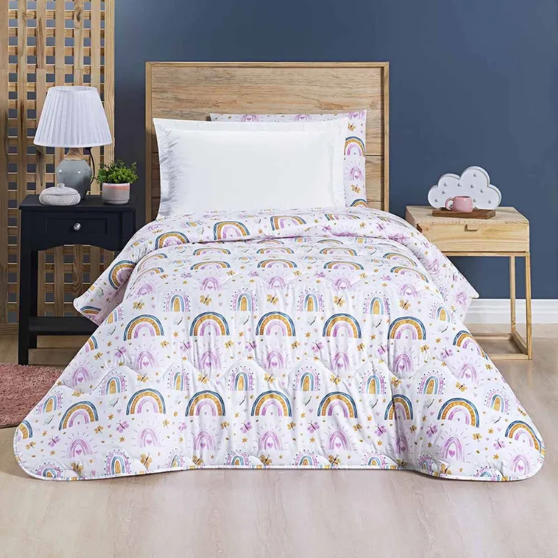 Edredom Joy Kids Infantil Solteiro 01 Peça Micropercal 200 Fios Dupla Face Estampado - Rainbow Rosa - 100% Poliéster