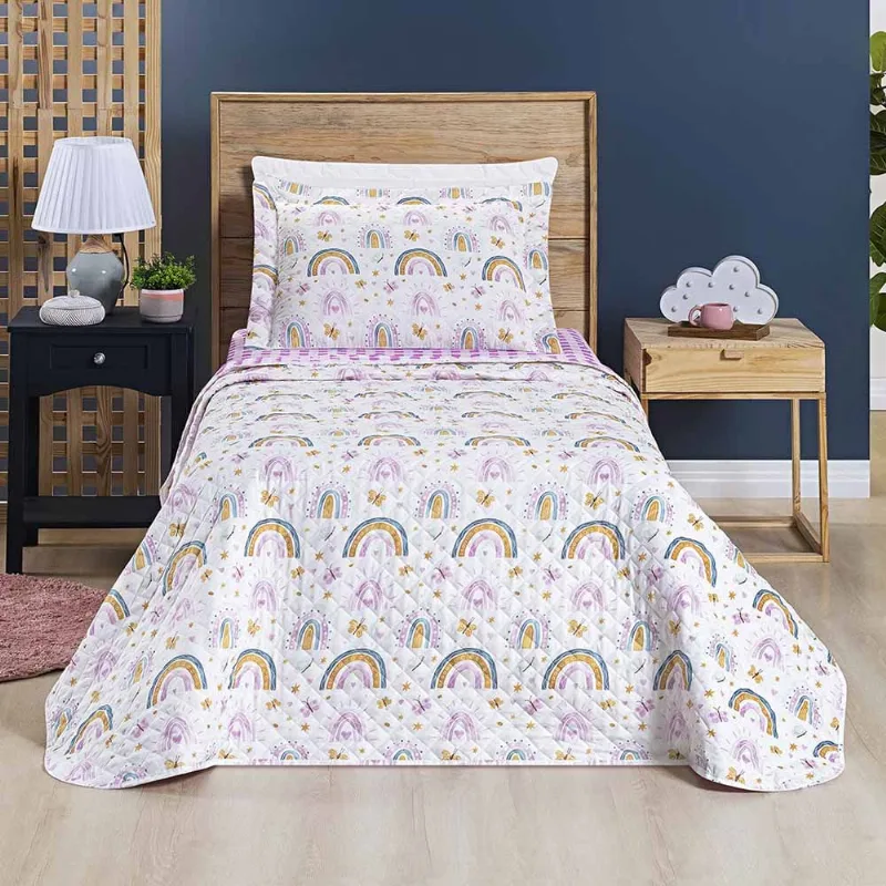 Kit Cobre Leito Colcha Joy Kids Solteiro Infantil 2 Peças MicroPercal 200 Fios - Rainbow - 100% Poliéster