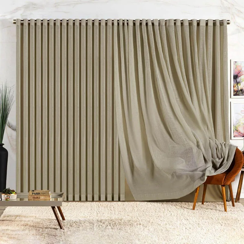 Cortina Lucy Blackout Voil Gaze Linho 4,40m X 2,50m Sala Quarto Varão 3m - Chocolate - 100% Poliéster