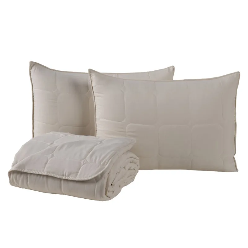 Kit Cobre Leito Colcha Lunar Casal 3 Peças 400 Fios Matelado Dupla Face - Bege - 100% Poliéster