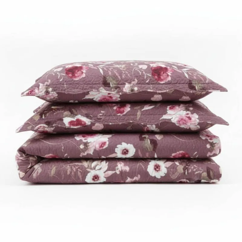Kit Cobre Leito Colcha Magnus Solteiro 2 Peças Dupla Face Estampado Floral - Vinho - 100% Poliéster