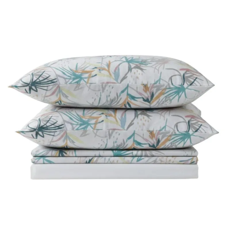 Jogo De Lençol Bella Casal 4 Peças Percal 200 Fios Estampado Floral - Aquarela - 100% Poliéster