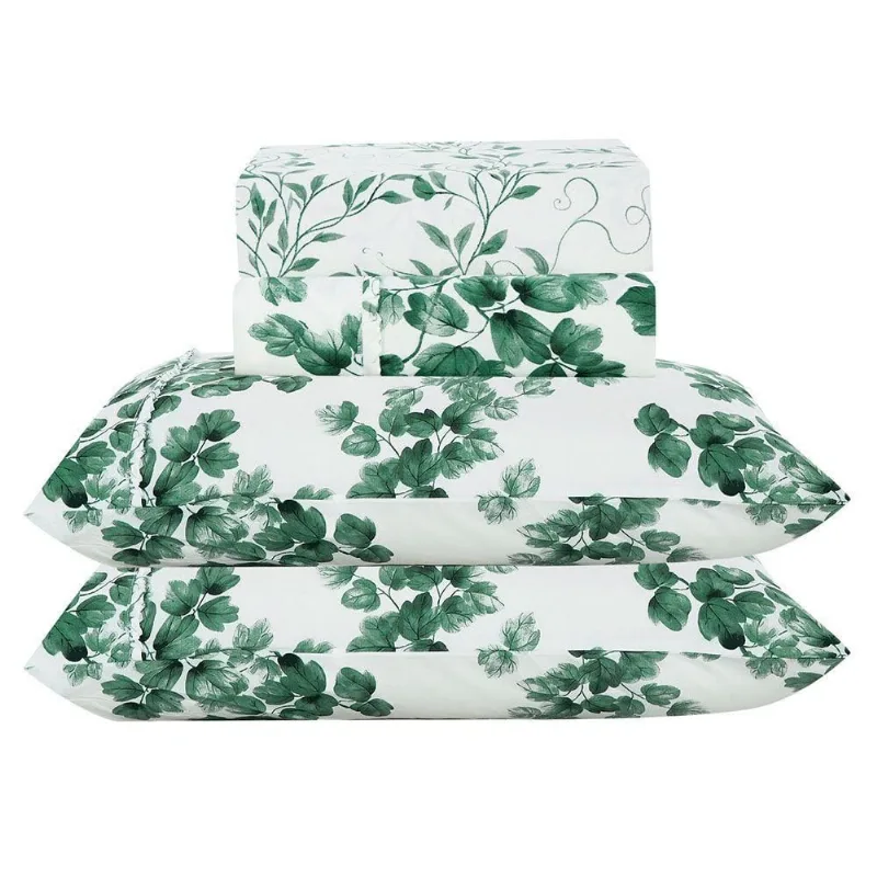 Jogo De Lençol Lislie Queen 4 Peças Micropercal 300 Fios Estampado Floral - Esmeralda - 100% Poliéster