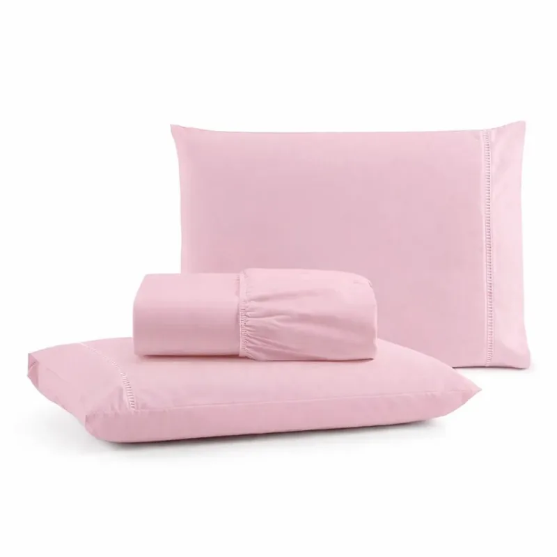 Jogo de Lençol Iris Queen 3 Peças Micropercal 600 Fios Ponto Palito Toque Macio - Rosa