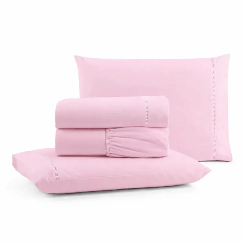 Jogo de Lençol Iris King 4 Peças Micropercal 600 Fios Ponto Palito Toque Macio - Rosa
