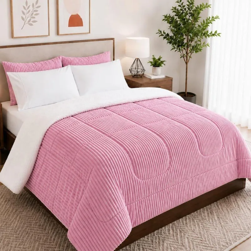 Cobertor Apollo Queen 100% Poliéster Soft Canelado Sherpa Dupla Face Rosa Clara Luz Decora 220CM - Outra