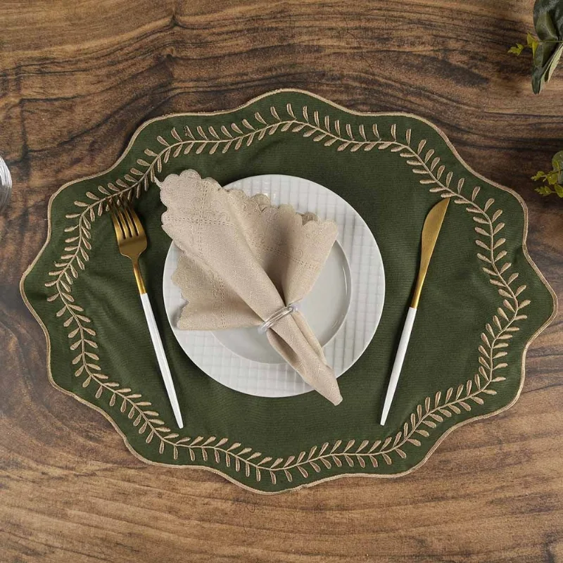 Jogo Americano Simples Bordado 12 Peças Guardanapos Sousplat Simples Decorativo - Atena Verde Musgo