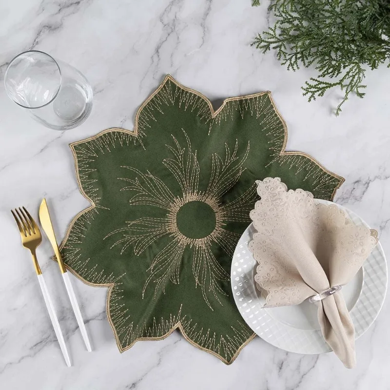 Jogo Americano Simples Bordado 12 Peças Guardanapos Sousplat Decorativo - Dalia Verde