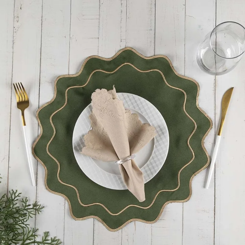 Jogo Americano Simples Bordado 12 Peças Guardanapos Sousplat Decorativo - Denver Verde Musgo