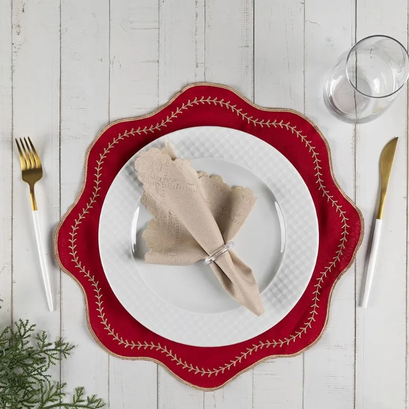 Jogo Americano Simples Bordado 12 Peças Guardanapos Sousplat Decorativo - Paris Vermelho