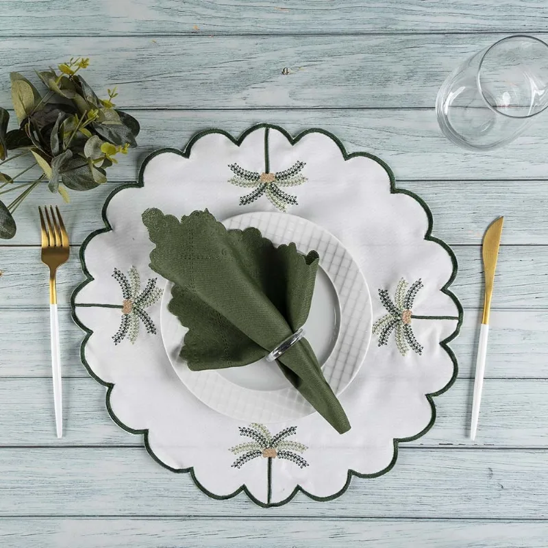 Jogo Americano Simples Bordado 12 Peças Guardanapos Sousplat Decorativo - Tropical Branco