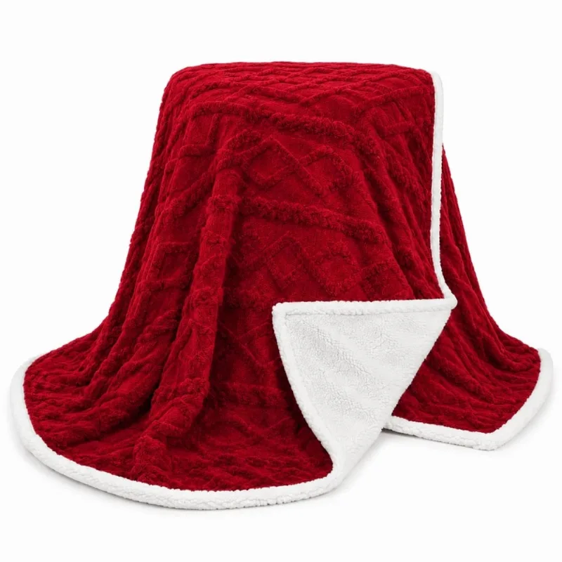 Cobertor Manta Santiago Casal 01 Peça Dupla Face Sherpa Jacquard Relevo - Vermelho