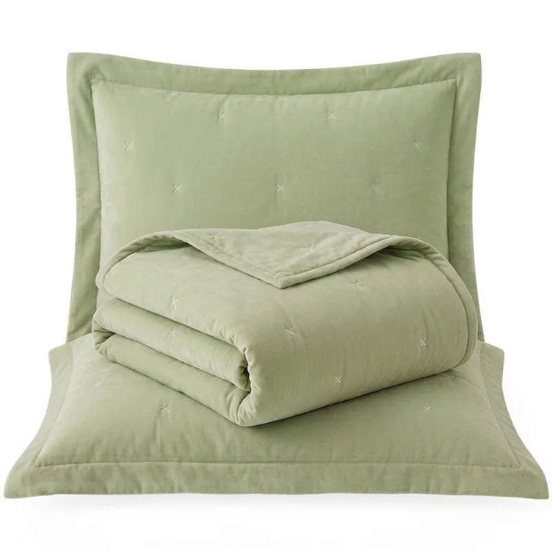 Kit Cobre Leito Colcha Fenix King 3 Peças Percal 300 Fios Bordado Verde Clara Luz Decora
