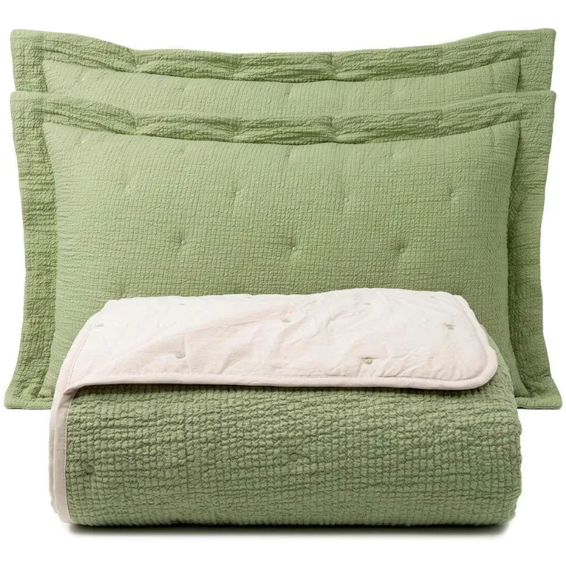 Kit Cobre Leito Versatil 3 Peças Bicolor Dupla Face Verde Clara Luz Decora