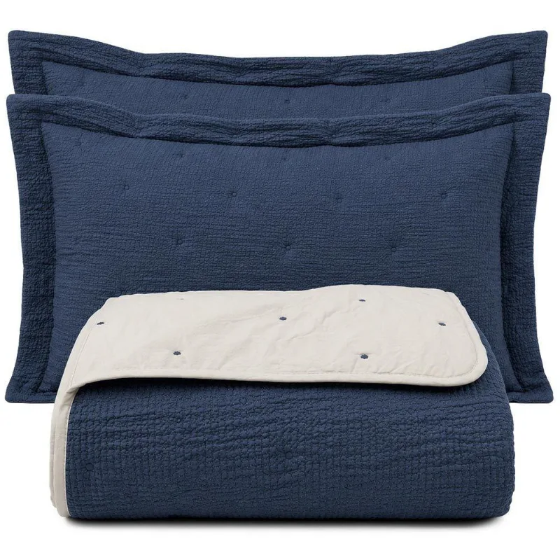Kit Cobre Leito Versatil 3 Peças Percal 300 Fios Bicolor Dupla Face Azul Jeans