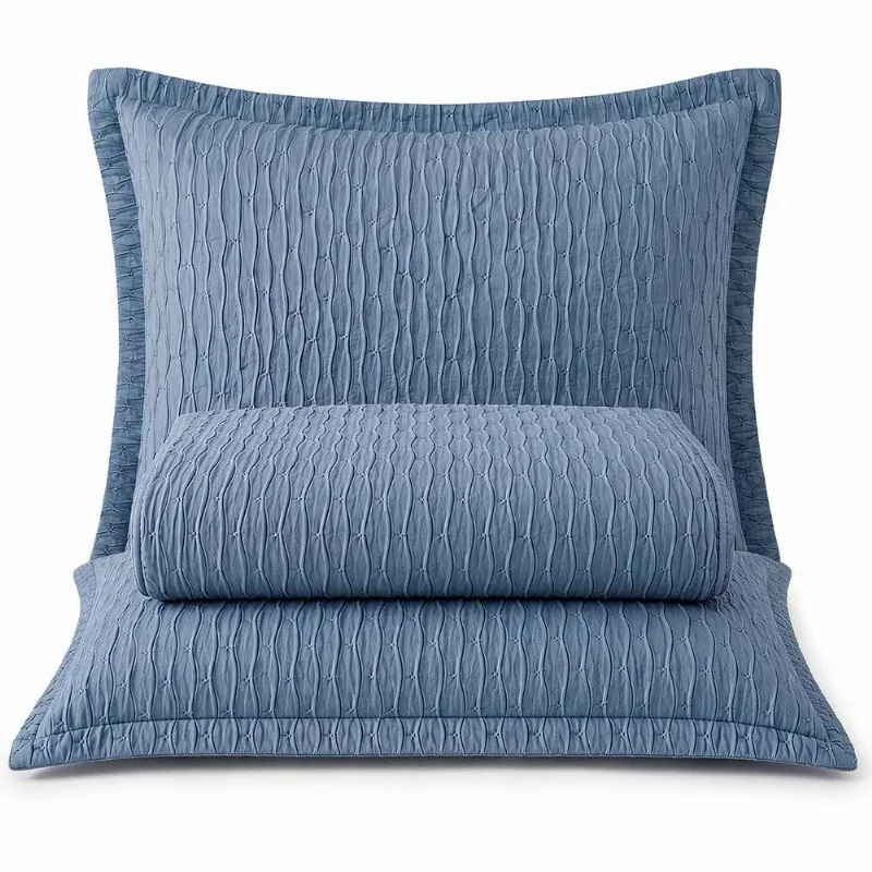 Kit Cobre Leito Prestige King 3 Peças 100% Poliéster Percal 300 Fios Azul Jeans Clara Luz Decora