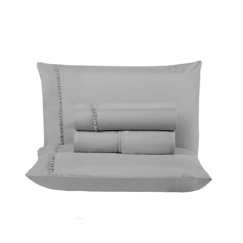 Jogo de Cama Lençol Iza Queen 4 Peças Micropercal 300 Fios Modelo Clássico Cinza - Clara luz decora - Cama, Mesa E Banho