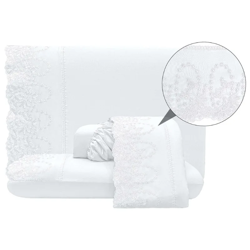 Jogo de Cama Lençol King Desirre 4 Peças - Branco - 100% Poliéster