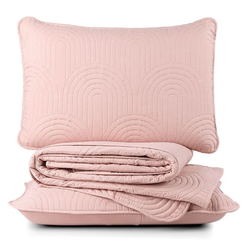 Cobre Leito Colcha Padrão Ternura 3 Peças Rosa - 100% Poliéster