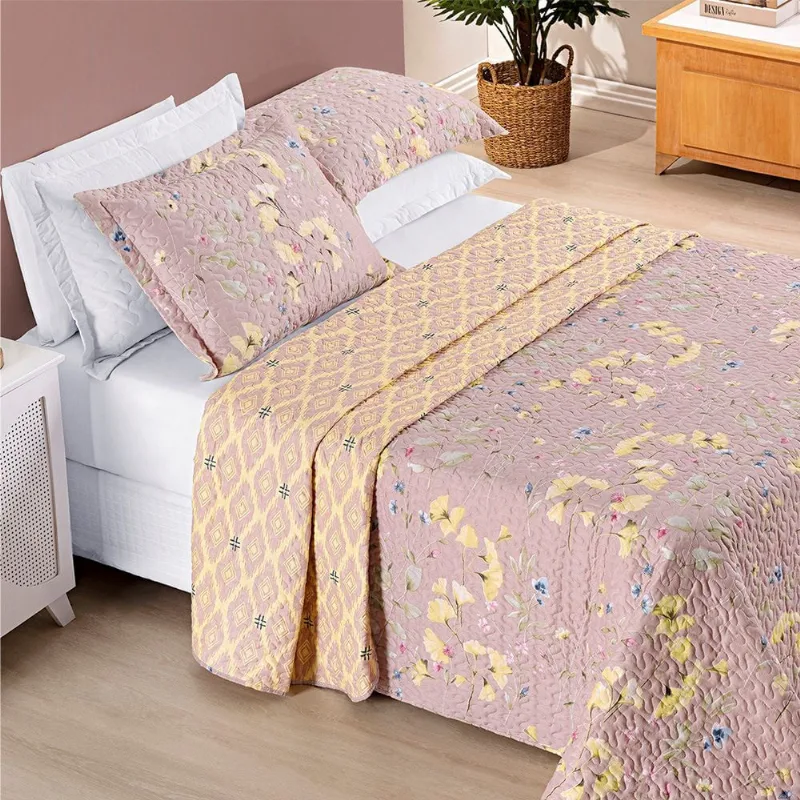 Cobre Leito Colcha King Brytti 3 Peças Lavanda - 100% Poliéster
