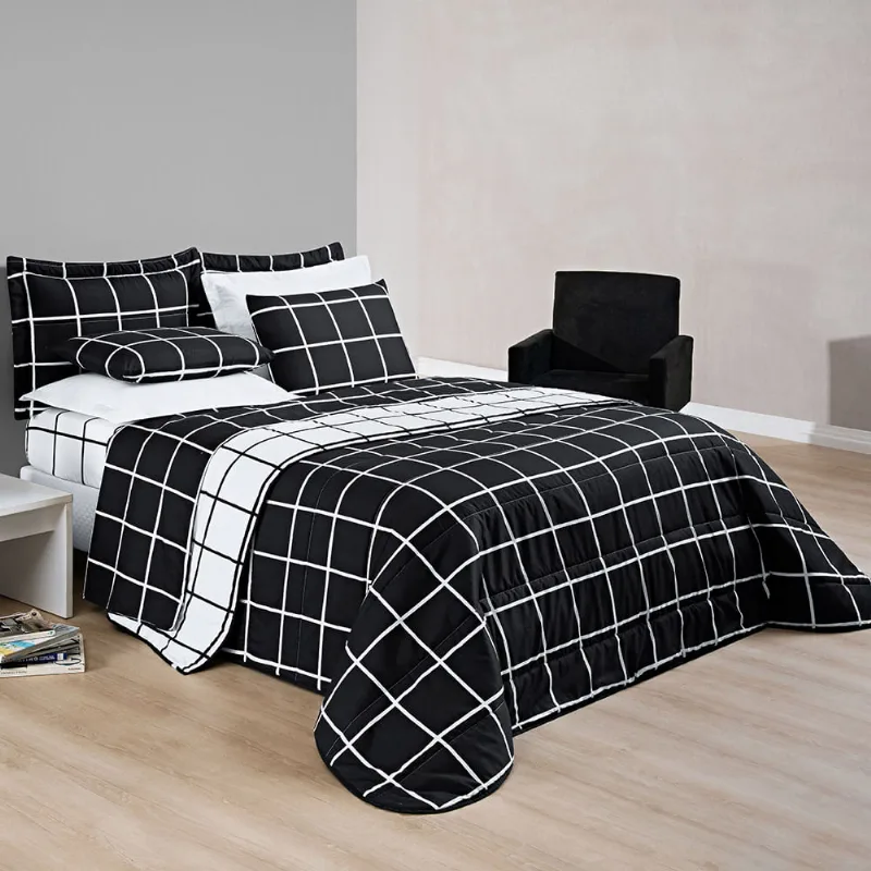 Colcha Cobre Leito Esplendor Padrão 3 Peças Dupla Face - Preto - 100% Poliéster
