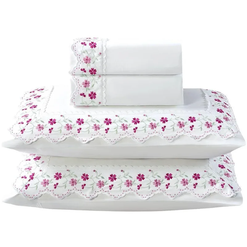 Jogo De Cama Lençol Casal Bordado Maximo 4 Peças - Branco A - 100% Poliéster