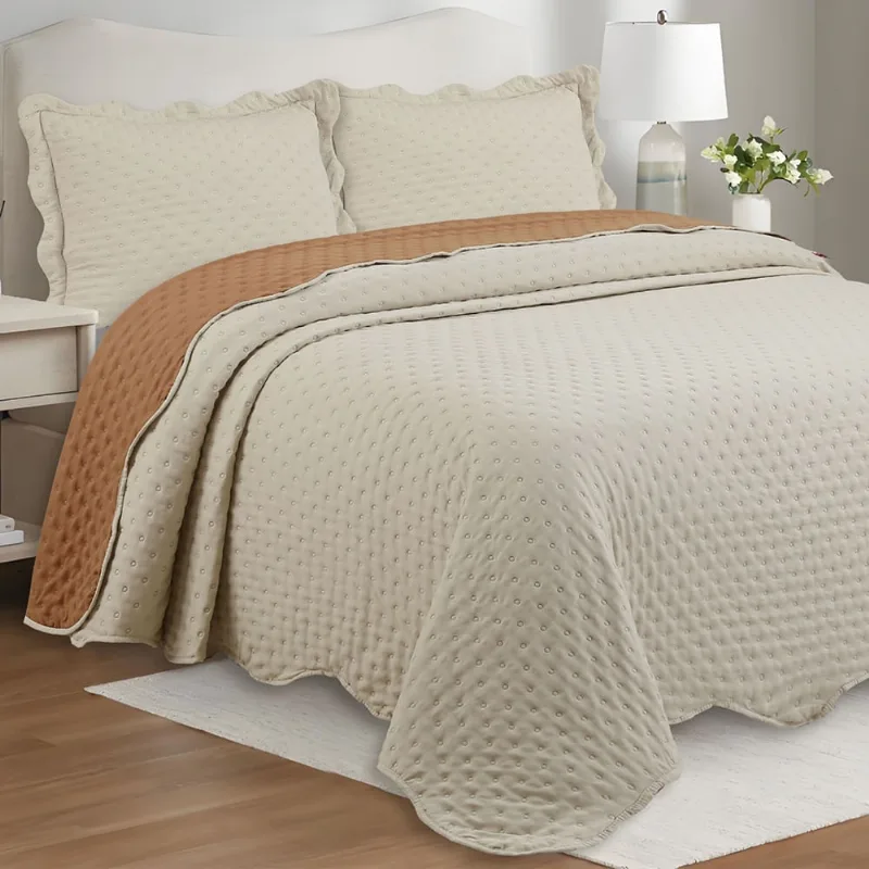 Cobre Leito Colcha By-Collor Casal 3 Peças Bege-Terracota - 100% Poliéster