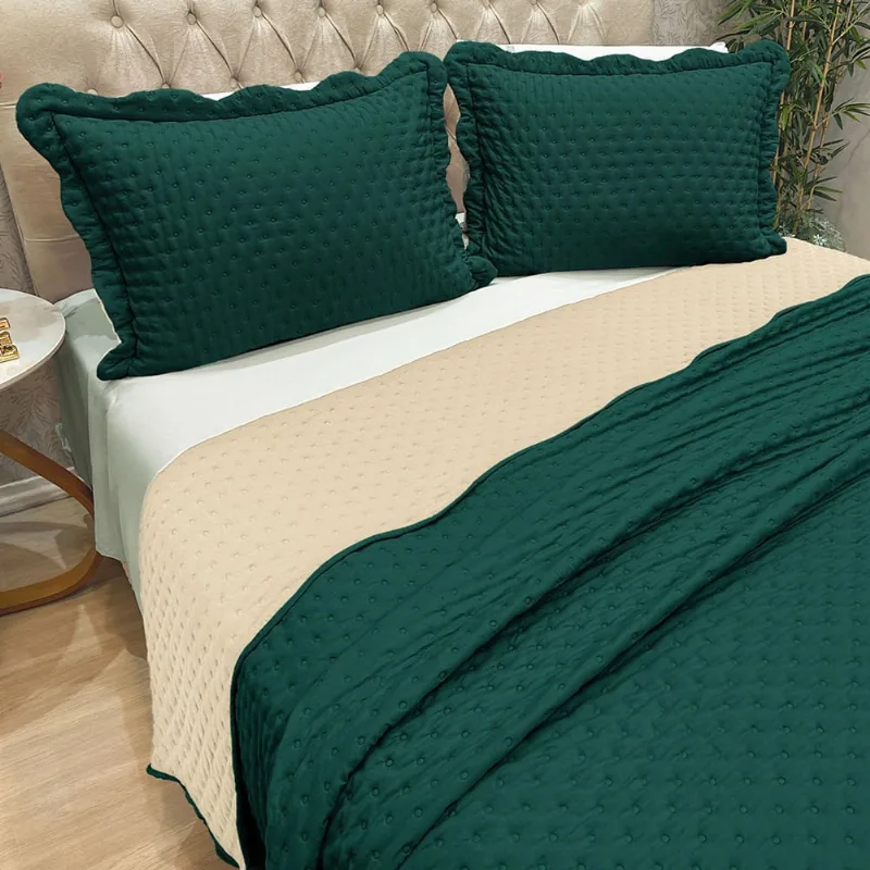 Cobre Leito Colcha By-Collor King 3 Peças Esmeralda-Palha - 100% Poliéster