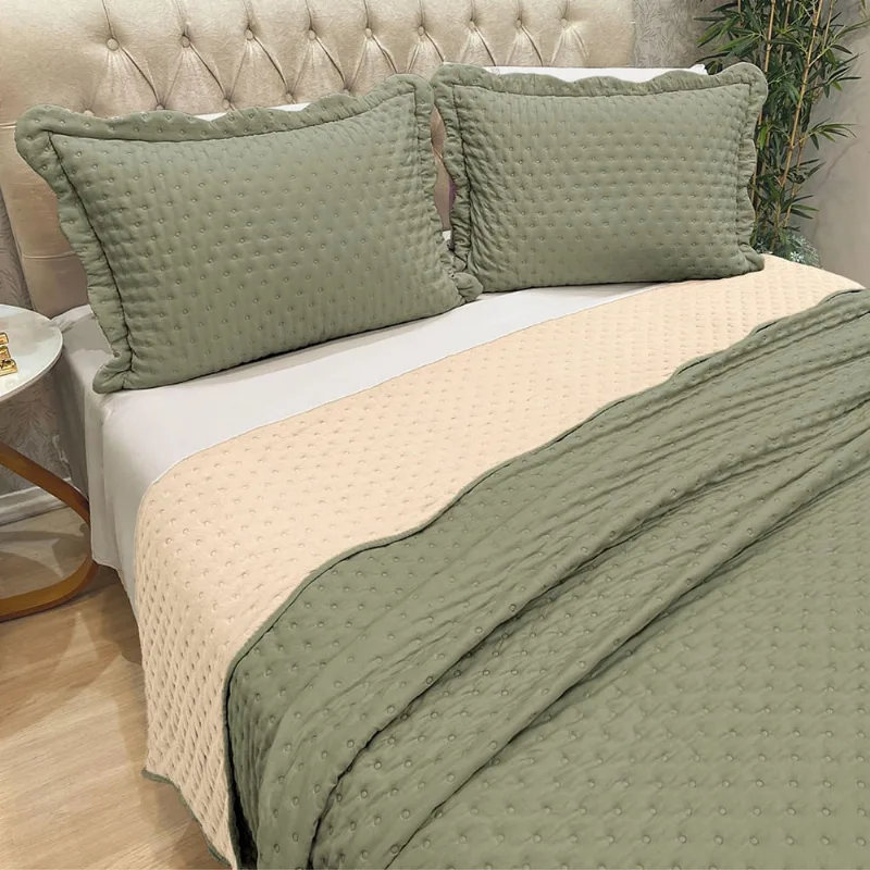 Cobre Leito Colcha By-Collor King 3 Peças Verde-Palha - 100% Poliéster