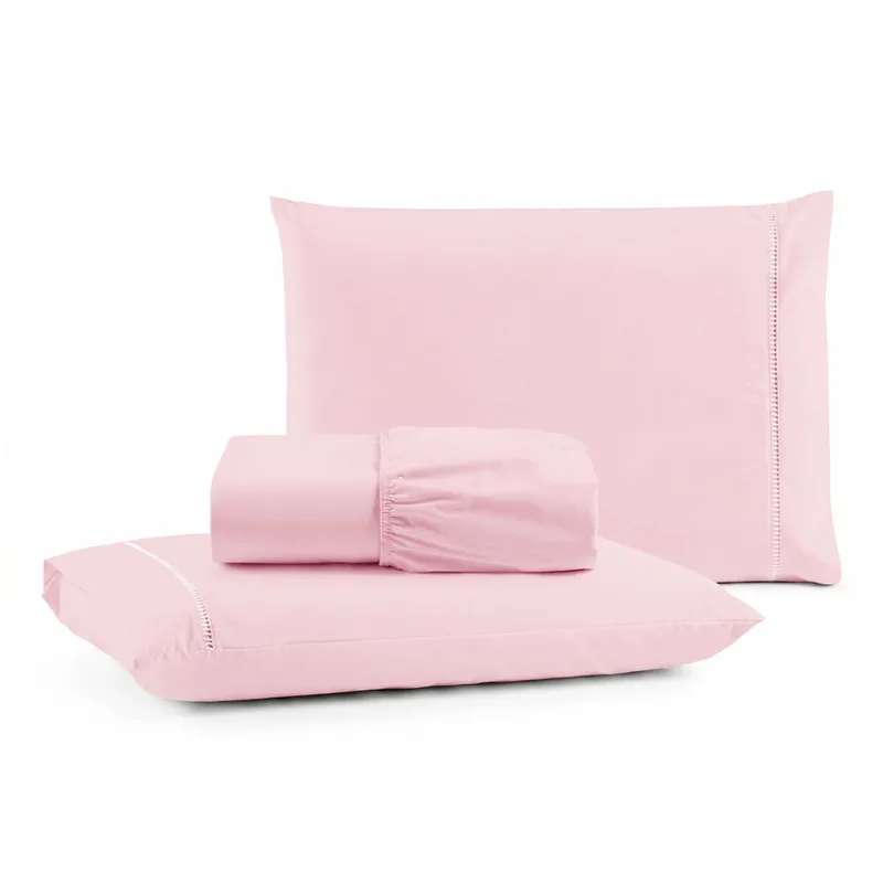 Jogo De Cama Lençol Egipicio King Micropercal 600 Fios Macio 3 Peças Algodão - Rosa