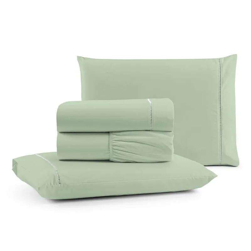 Jogo De Cama Lençol Egipicio Queen Micropercal 600 Fios Macio 4 Peças Algodão - Verde Claro