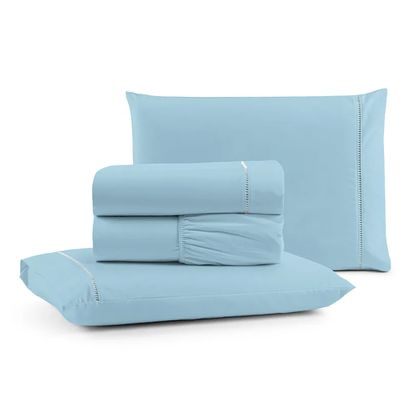 Jogo De Cama Lençol Egipicio King Micropercal 600 Fios Macio 4 Peças Algodão - Azul Claro