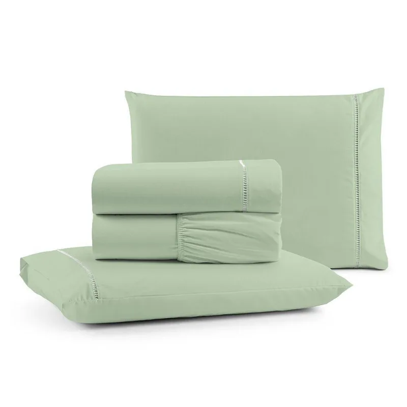 Jogo De Cama King 4 Peças Micropercal 600 Fios Algodão Verde Claro Casa Show