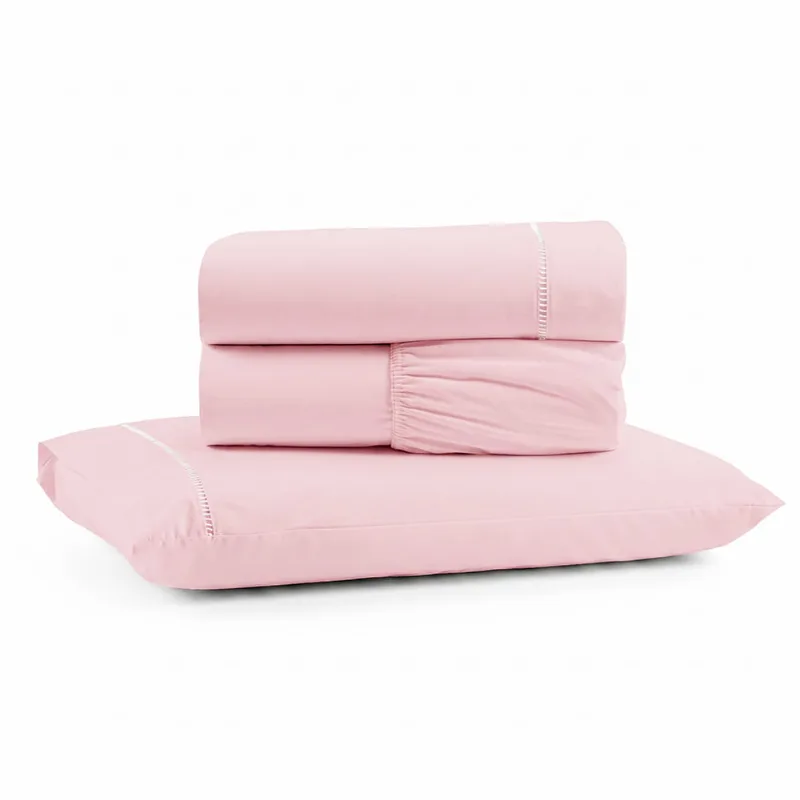 Jogo De Cama Lençol Egipicio Solteiro Micropercal 600 Fios Macio 3 Peças Algodão - Rosa