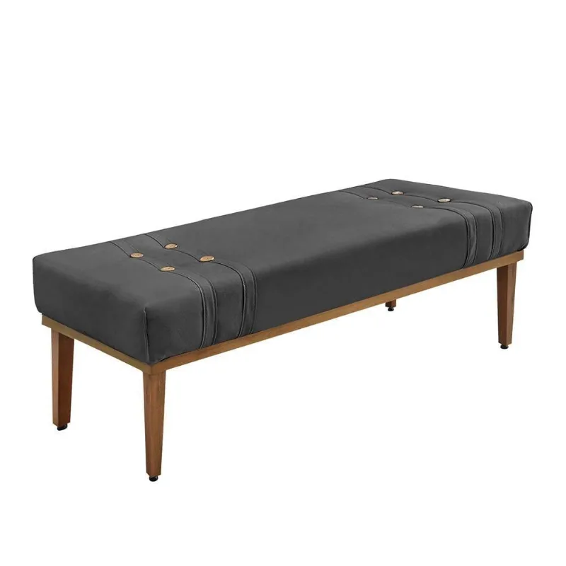 Calçadeira Recamier Cléo 90cm Solteiro Suede Estrutura em Madeira Cinza Loja Sheep