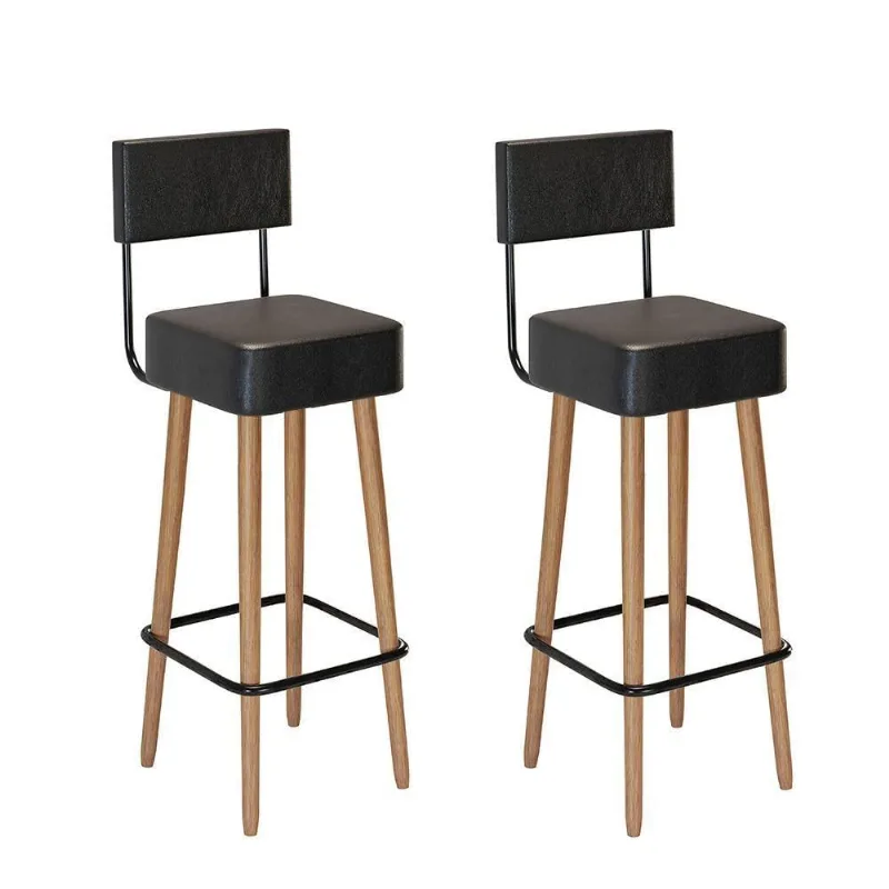 Kit 2 Banquetas Altas Barcelona Assento Couríssimo com Encosto Preto Loja Sheep