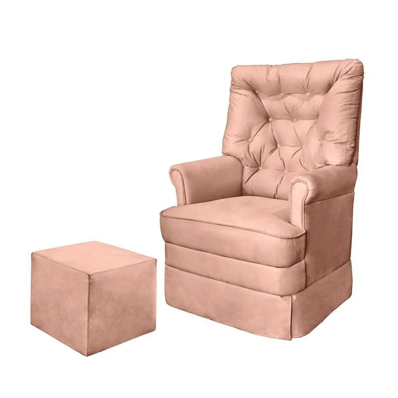 Poltrona Amamentação Balanço Alice com Puff Veludo Rose Loja Sheep - OUTRAS