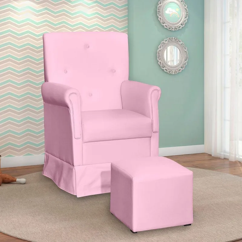 Poltrona De Amamentação Balanço Com Puff Reto Aurora Corino Rosa - Loja Sheep - OUTRAS - Móveis